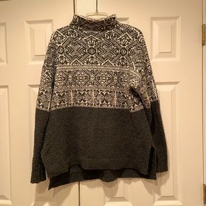 Mock neck sweater print cozy warm grey ski winter women’s